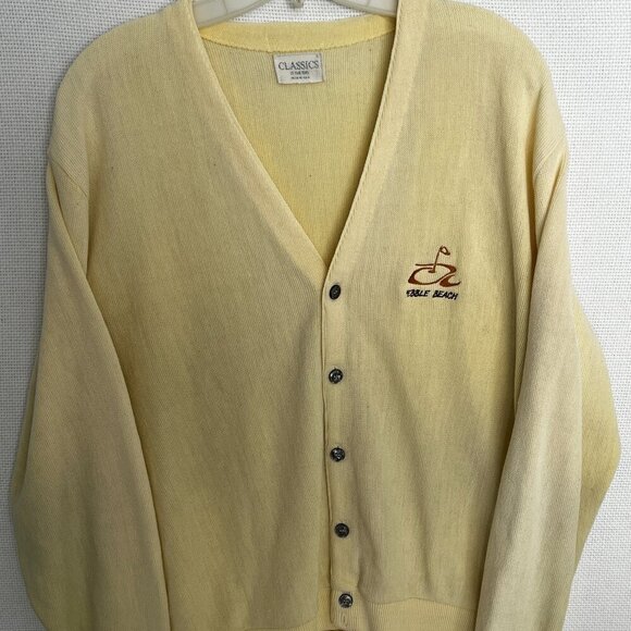Vintage Classics Mens light Yellow Golf Cardigan Pebble Beach USA Made (READ) - Picture 1 of 13